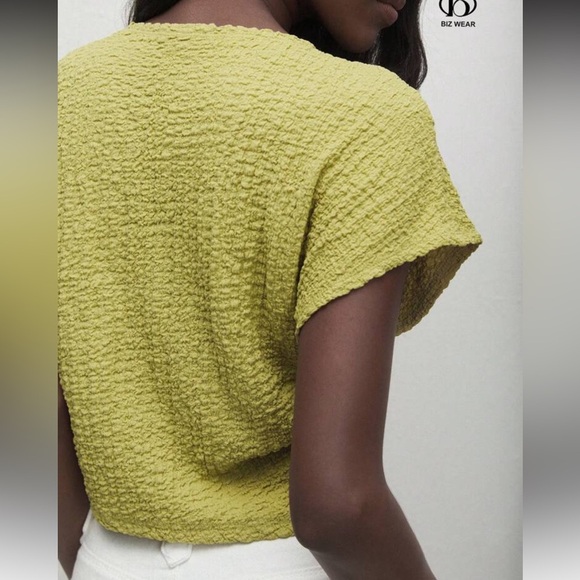 Women's Green Short Cap/Batwing Sleeve T-Shirt With Ruched Waist | Size S | NWT - Picture 5 of 8